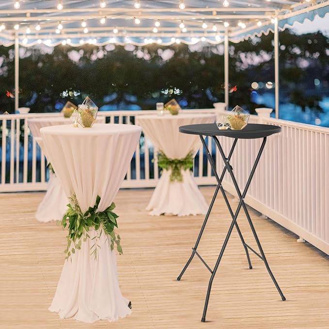 Bonnlo 24" Cocktail Table High Top Table, Folding Round Table Bar Height, HDPE Matrial with Gray Metal Finish for Outdoor Party, Backyard, Dining Room, Wedding Event,Black- 2PCS