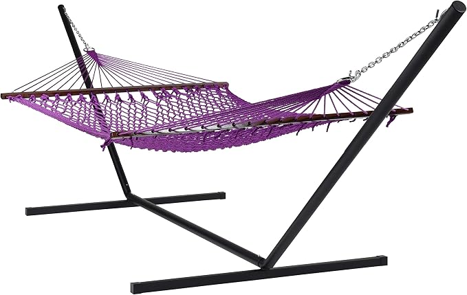 Rope Hammock and Tri Beam Stand (Purple Hammock and Black Stand)