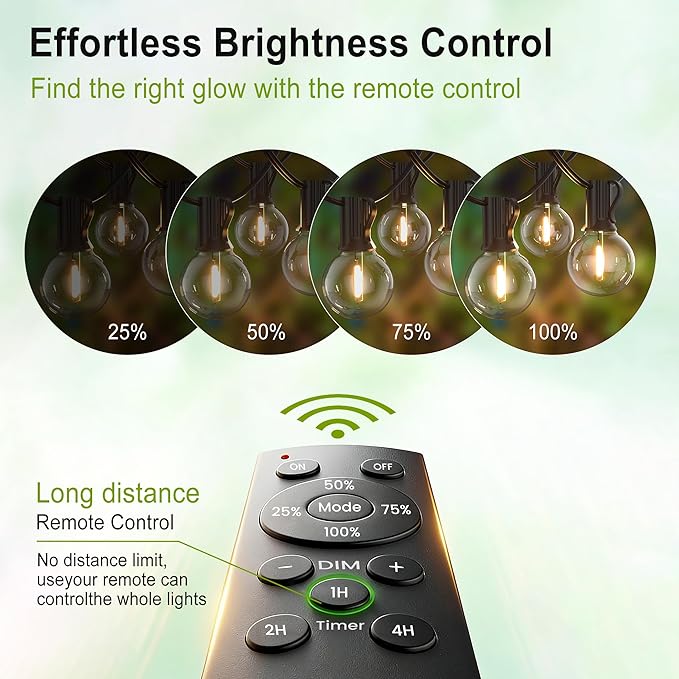 Outdoor String Lights 30FT 28 Bulbs(1 FT Apart) Remote Lighting for Patio | Waterproof Connectable Outside Lights(12 inch Far Apart) with Remote Timer&3 Modes for Backyard Bistro Garden Porch Party