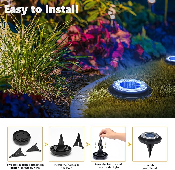 Flacchi Solar Lights Outdoor Waterproof，Blue 12 Pack 2-in-1 Ground Lights | Solar Powered Lights Outdoor Disk Light Landscape Light for Deck Step Patio Yard Pathway Walkway Driveway Garden