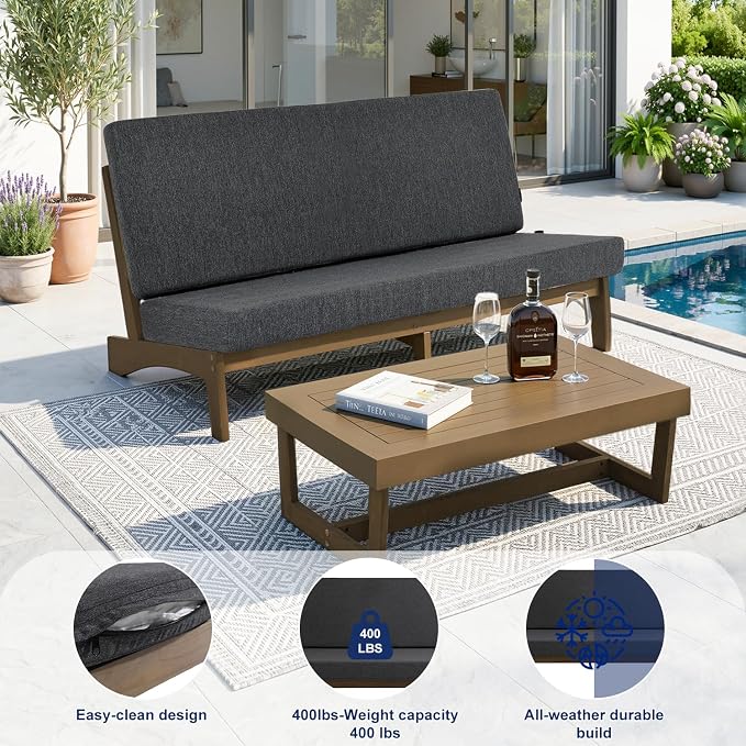 Pia Ricoo 1-Piece Patio Furniture Set, Outdoor Loveseat with 4.5-Inch Thick Cushions, All-Weather Outdoor Sofa for Backyard, Deck, Lawn - Drak (Split Back)