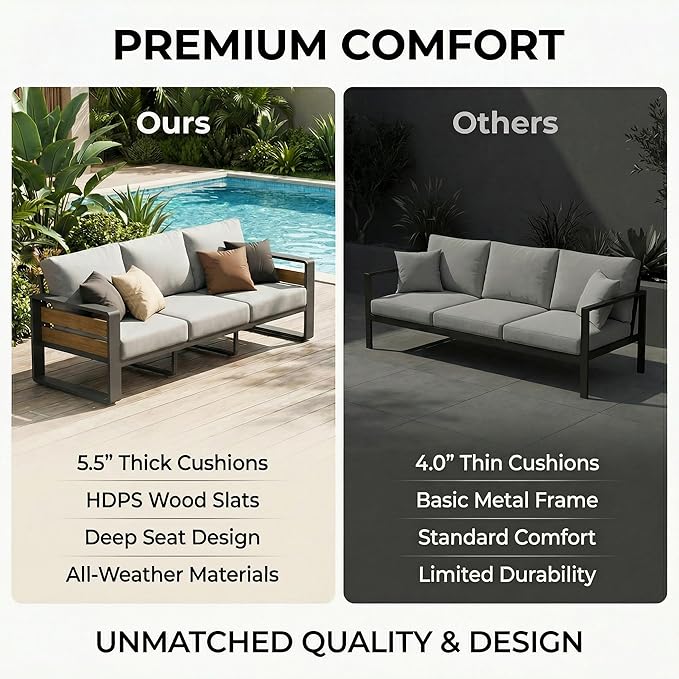 ZANDOR Aluminum Outdoor Patio Furniture Set with Table,5 Seat, Grey | Rustproof,High weight capacity,Water-repellent,Washable Cover,All-Weather Resistant,Easy clean,for Poolside Backyard Deck