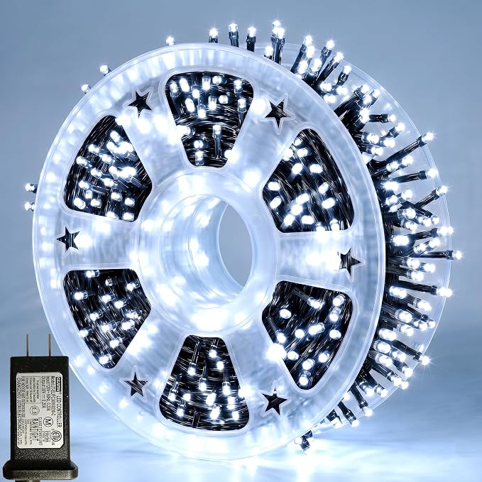 1000 LED Cool White Christmas Lights Outdoor String Lights, 328 ft | Green Wire Waterproof Twinkle Fairy Lights Plug in with Timer, 8 Modes String Lights Indoor Bedroom Xmas Tree Decorations