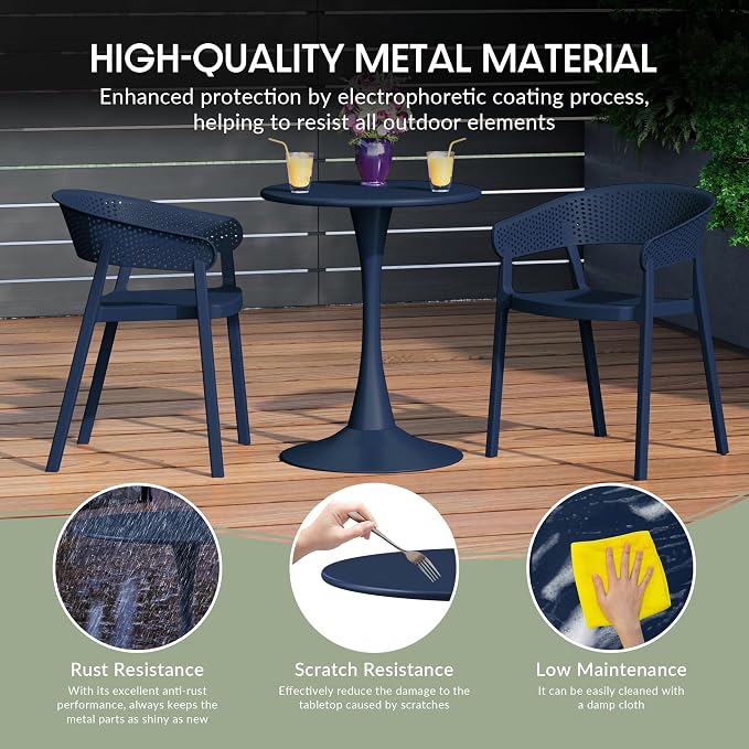 WestinTrends Playa 31.5" Round Outdoor Indoor Metal Cocktail Dining Table, Navy Blue