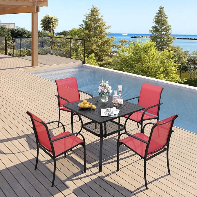 VICLLAX Outdoor Dining Table, Square Patio Furniture Table with Umbrella Hole