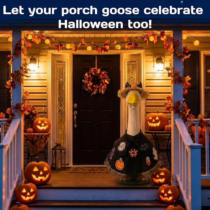 holoith 3 Pcs Halloween Porch Goose Outfits for 23" Cement Goose | Ghost Lawn Halloween Porch Goose Clothes Garden Entrance Decoration Halloween Holiday Costume Decor