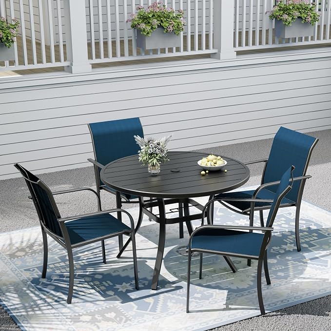 Outdoor Dining Table with 4-Piece Stackable Chairs,41" Round Patio Table with Adjustable Umbrella Hole,Stable Patio Dining Set for Home or Outside