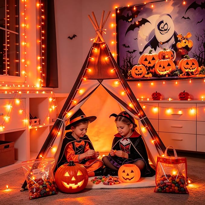 JMEXSUSS 1000 LED Orange Halloween String Lights Outdoor Indoor Plug in | 272 Ft Fall & Thanksgiving Day Lights Clear Wire, 8 Modes with Remote, Orange lights for Halloween Decor, Tree Patio Yards
