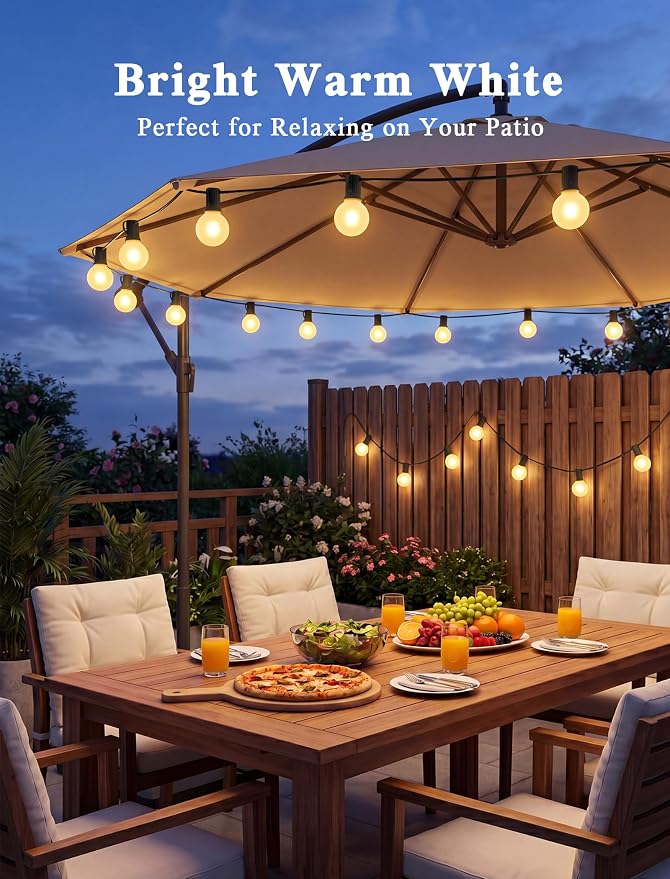 Abeja 25FT Outdoor String Lights, G40 Globe Patio String Lights with 27 Frosted White Globe Bulbs, Waterproof Connectable Hanging Lights for Outside Backyard Porch Umbrella Bistro Decor, Black Wire