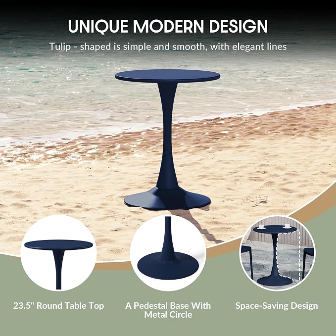 WestinTrends Playa 23.5" Round Outdoor Indoor Metal Cocktail Dining Table, Navy Blue