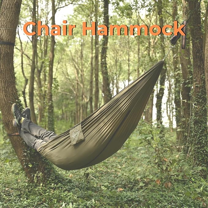 Onewind Camping Hammock, Ultralight Portable Hammock with Adjustable Ridgeline, Outdoor Hammock 20D Ripstop Nylon with 2 * 12Ft Tree Strap, Ideal for Camping, Hiking, Backpacking