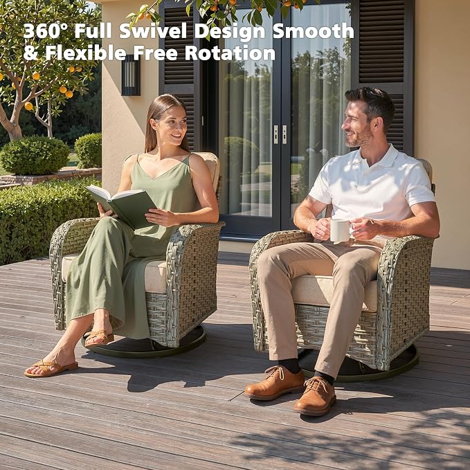CAODOC 11-Piece Outdoor Sectional Sofa Set w/ 54" Fire Pit – L-Shaped Wicker Patio Furniture, Deep Seating & Swivel Rockers,Beige