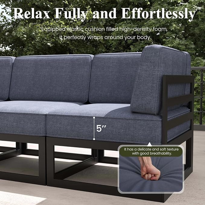 LayinSun Large Aluminum Patio Furniture Set, 7 Pieces Modern Outdoor Conversation Set Sectional Metal Sofa Set with Olefin Cushion