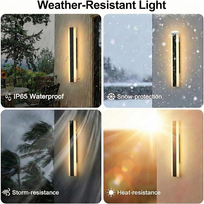 Modern Linear Outdoor Wall Lights, 32" LED Exterior Wall Sconce for Porch & Garage, IP65 Waterproof Architectural Facade Lighting, 3CCT Dimmable Matte Black Fixture for Front Door Entryway