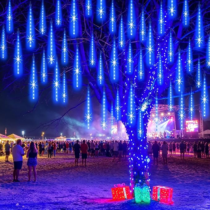 Blue Christmas Rain Lights Outdoor, 20" 20 Tubes 1080 LEDs | UL Listed Meteor Shower Lights Waterproof Cascading Falling Icicle String Lights for Xmas Tree Yard Halloween Wedding Party