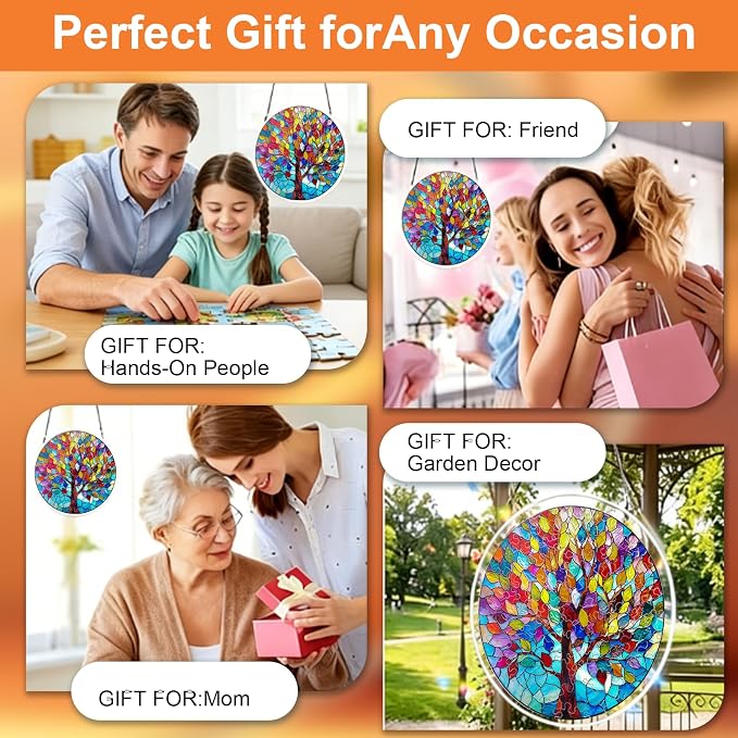 Acrylic Jigsaw Puzzle Suncatcher, 9.8inch Tree Acrylic Puzzles Suncatcher Window Hanging, 83 Pcs Premium Stained Glass Style Puzzle Suncatcher, DIY Window Suncatcher Acrylic Puzzle