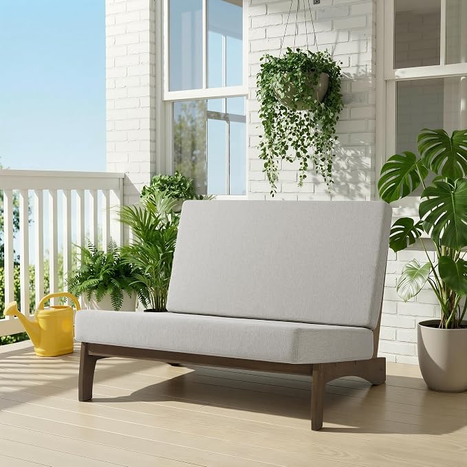 4 Piece Wood Outdoor Patio Frutnire Set, 4 Seater Patio Conversation Sets with Thick Cushions, Outdoor Sectional Furniture with Coffee Table - Light Camel