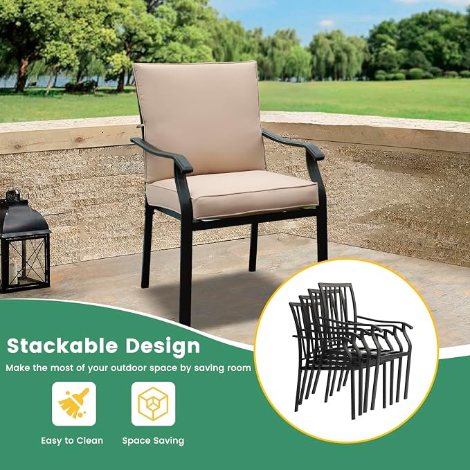 LVUYOYO 5-Piece Outdoor Patio Dining Set, Metal Stackable Chairs & Square Table Set, All-Weather Furniture for Backyard, Garden,Balcony,Porch (1 Square Table+ 4 Dining Chairs)