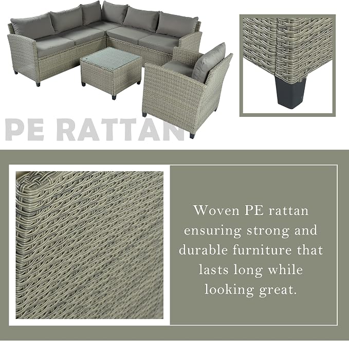 Outdoor Patio Furniture Set, 5 Piece Conversation Set, Wicker Furniture, Sofa Set, Rattan Chairs, Garden, Backyard, Balcony, Porch, Loveseat by PIS