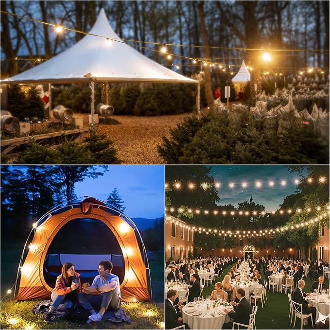 60FT Solar String Lights Outdoor Waterproof with Remote,Shatterproof ST38 20 LED Bulbs,2700K Dimmable Solar Lights Outdoor,Outside Hanging Lights for Patio,Garden,Camping,Deck,Backyard Decor