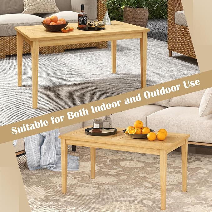 Tangkula Outdoor Teak Wood Coffee Table, Premium Solid Wood Patio Side Table w/Slatted Tabletop, Patio Furniture, 35.5" x20” Rectangular Tea Cocktail Table for Balcony, Lawn, Deck, Backyard, Poolside