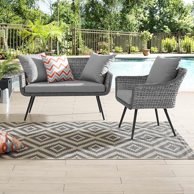 Modway EEI-3174-GRY-GRY-SET Endeavor 2 Piece Outdoor Patio Wicker Rattan Sectional Sofa Set, Gray