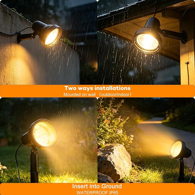 SUNLONG Solar Powered Spot Lights Outdoor Waterproof 2 in 1 Bright Solar SpotLights Power Adjustable for Flag Yard Flagpole Landscape Dusk to Dawn 2 x Spots Warm White