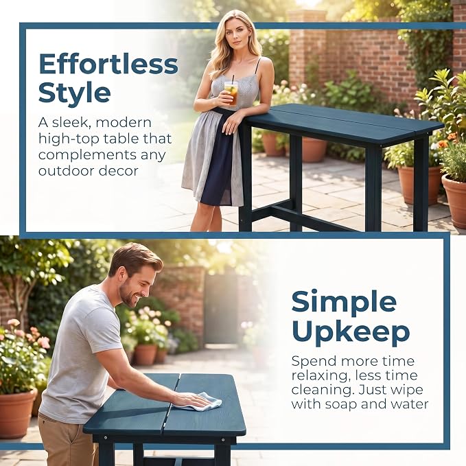 Outdoor Bar Table, HDPE Patio Pub Table, Weather-Resistant Tall Console Table for Backyard, Balcony & Garden, Durable All-Weather High Top Table, Easy Maintenance,Blue