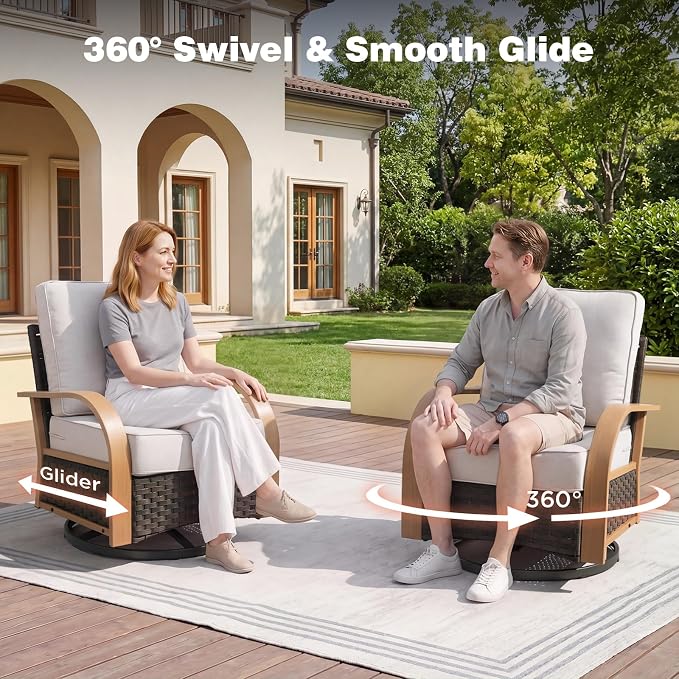 Belord 6 Piece Patio Furniture Set with Fire Pit Table,All Weather Conversation Set with 6-Inch Thick Cushions,Wicker Swivel Rocker Chairs and 3 Seater Wicker Sofa for Deck Proch Pool Garden Backyard