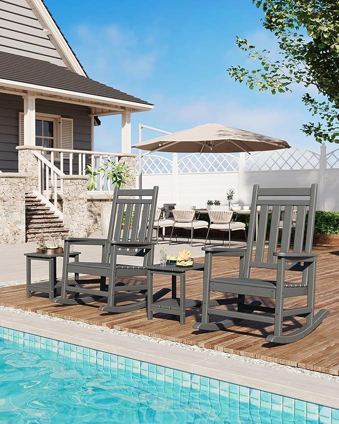 Garvee Adirondack Outdoor Side Table 18 x 15 in, HDPE 2-Tier Patio Side Tables for Outside, All-Weather End Table for Patio Pool Deck Indoor Backyard, Gray