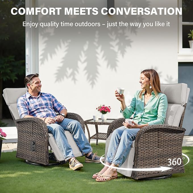Belord Dual-Adjust Outdoor Swivel Recliner Chair – Reclining Patio Chair with Adjustable Backrest and Footrest, All-Weather Wicker Chaise Lounge Chair Outdoor for Pool Deck Beige (Upgraded 2.0)