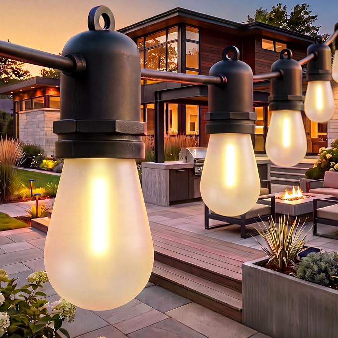 S14 Outdoor String Lights 30FT, 11 Frosted LED Bulbs, Black Wire | Connectable Commercial Grade Patio Lights, UL Listed, IP65 Waterproof, 2700K Shatterproof Bulbs, for Backyard, Porch, Bistro