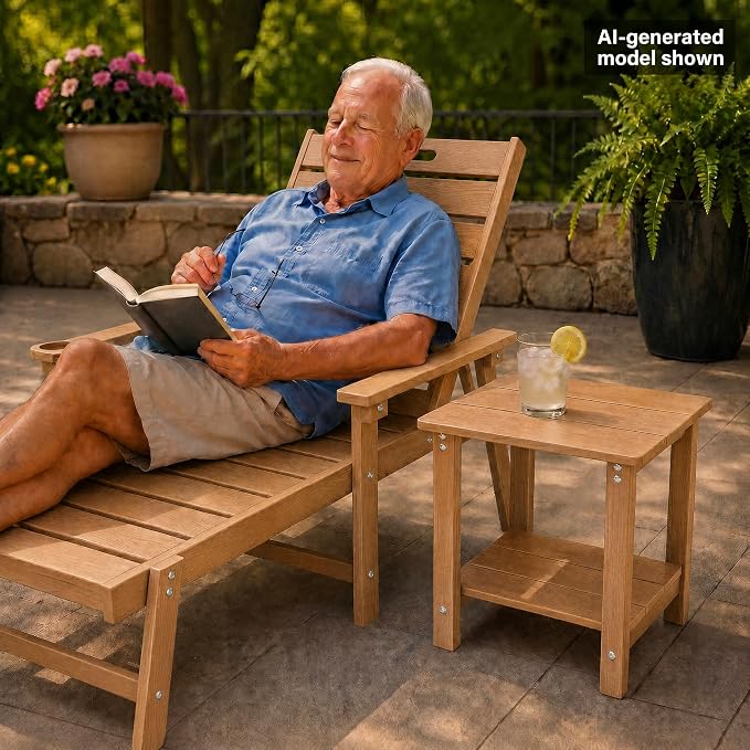 MXIMU Outdoor Side Table Set of 2: Heavy-Duty Sturdy Warp Resistant Adirondack Table - Wood Grain Finish Outdoor End Tables - Easy Assembly & Low Maintenance Patio Side Table Teak