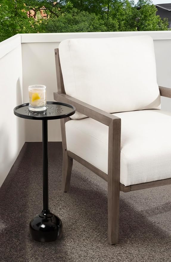 Kate and Laurel Miki Modern Pedestal Drink Table; 10 x 10 x 23; Black; Decorative Accent Patio Table for Use as Plant Stand Indoors or Outdoors or as a Living Room Martini Table