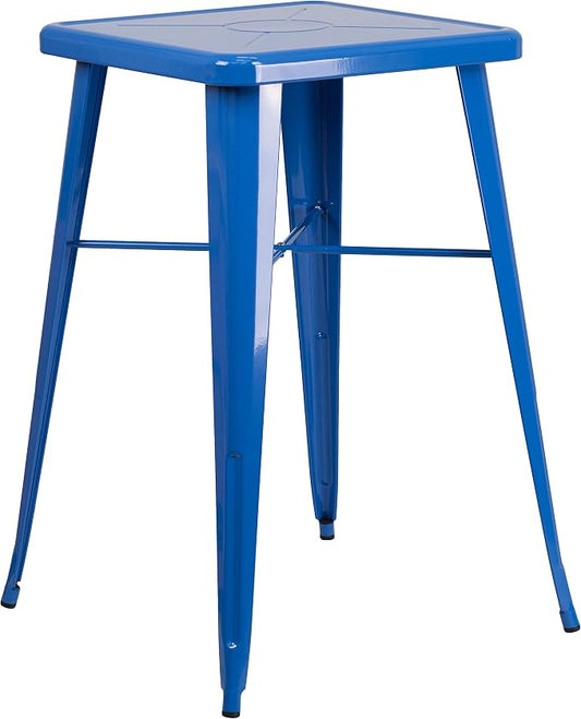 EMMA + OLIVER Commercial Grade 23.75" Square Blue Metal Indoor-Outdoor Bar Height Table