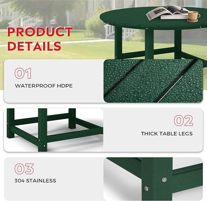 Costaelm Paradise Kids 5-Piece HDPE Outdoor Patio Round Dining Table and Chairs Set, Dark Green