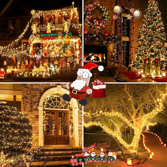 Solar String Lights Outdoor 2 Pack 200 LED Solar Christmas Light Warm White | 8 Lighting Modes, Memory Function, Auto On/Off, 66FT Waterproof Twinkle Lights for Outside Garden Yard Party Xmas Tree Decor