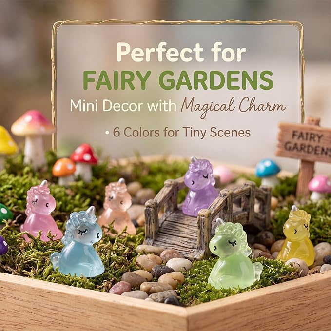 Mini Resin Unicorn Figures to Hide, 72 PCS Tiny Plastic Unicorns Small Little Resin Animal Figurines Miniature Festival Rave Trinkets Bulk Glow in the Dark for Micro Fairy Garden Aquarium Decor
