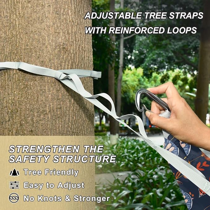 Camping Hammock Outdoor Hammocks for Outside Tribal Flower Beach Trees Portable Lightweight with Pockets Tree Straps Indoor