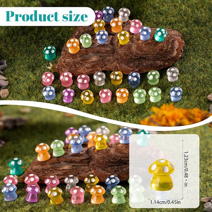 80P Mini Mushrooms, Tiny Resin Mushroom Figurines Small Little Resin in Bulk for Miniature Landscape Aquarium Potted Fairy Garden Home Decor Accessories Party Favors Gifts
