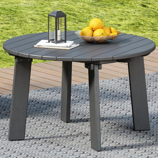 31.5" Outdoor Round Coffee Table, Adirondack Patio Coffee Table, Outdoor Large Side Table for Balcony Lawn (Grey)