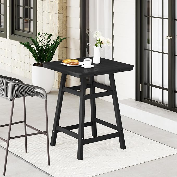 WestinTrends Malibu Square Outdoor Patio Counter High Bistro Bar Table with Umbrella Hole 37" Tall, Black