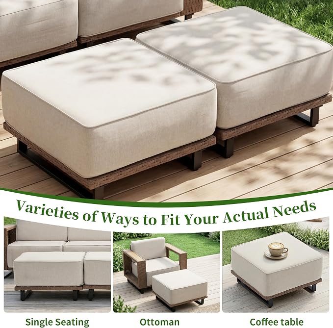 Bonzy Home 6 Piece Patio Furniture Set, Wicker Swivel Chairs Set of 2 with Rattan Side Table and 2 Ottoman & Loveseat Couch, Outdoor Patio Furniture with Extra-Thick Soft Cushions for Porch, Balcony