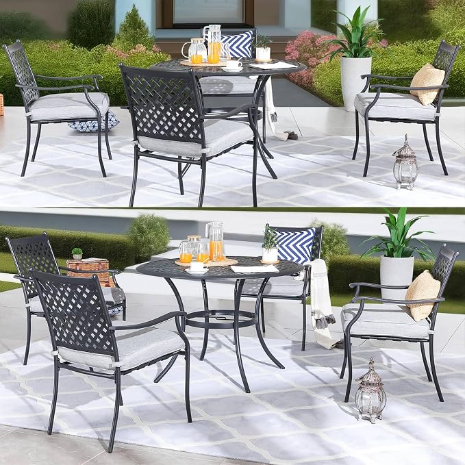 Patio Dining Set 5 Pieces Heavy-Duty Outdoor Round Dining Furniture Set Indoor Outdoor Dining Sets with 4 Stackable Chairs
