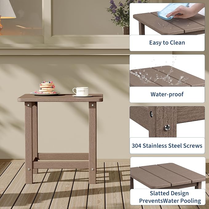 HDPE Adirondack Square Outdoor Side Table,Weather Resistant & Easy Assembly Patio End Tables,Durable Small Patio Table for Beach,Pool,Garden, Balcony, Porch