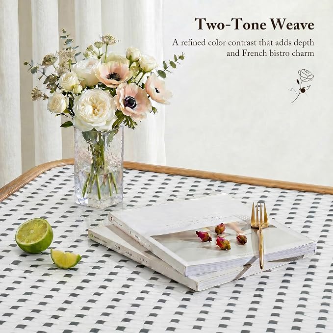 PURPLE LEAF 3-Piece French Bistro Dining Set Square Outdoor Patio Table and 2 Armless Chairs Tempered Glass Top PE Rattan Champagne Print Finish Aluminum Frame White