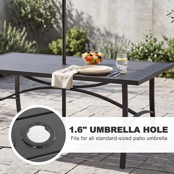 NUU GARDEN 63" x 36" Patio Table for 6 People, Outdoor Patio Dining Table with 1.60" Umbrella Hole, Aluminum Tabletop and Sturdy Frame Perfect for Lawn Backyard Garden, Black