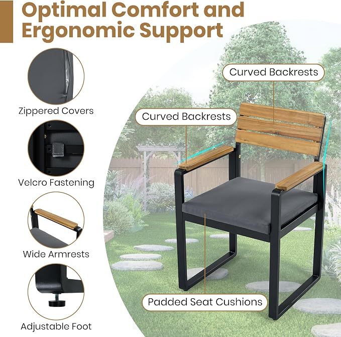 RUNNA Elegant 6-Piece Outdoor Patio Dining Table Set with Cushioned Chairs, Bench and Adjustable Feet for Family Gatherings and Garden, Backyard Dining (Gray-M/S)