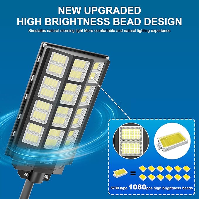 Solar Street Light 8000W Solar Parking Lot Lights Outdoor Waterproof, 240000LM 8000K Dusk to Dawn with Motion Sensor, LED Wide Angle Lamp