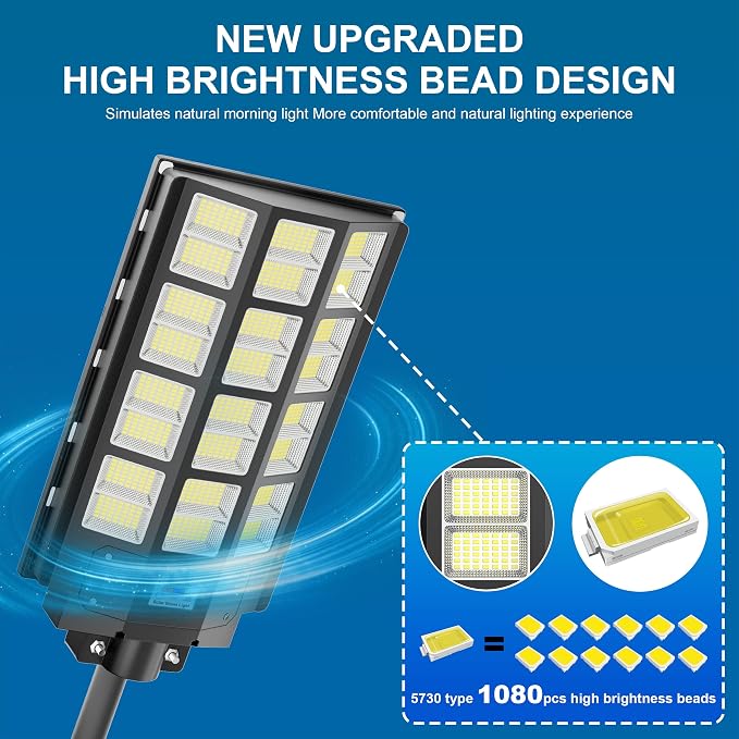Solar Street Light 8000W, Solar Outdoor Lights Waterproof, 240000LM 8000K Solar Powered Parking Lot Light Dusk to Dawn with Outside Motion Sensor LED Lights, Wide Angle Street Lamp
